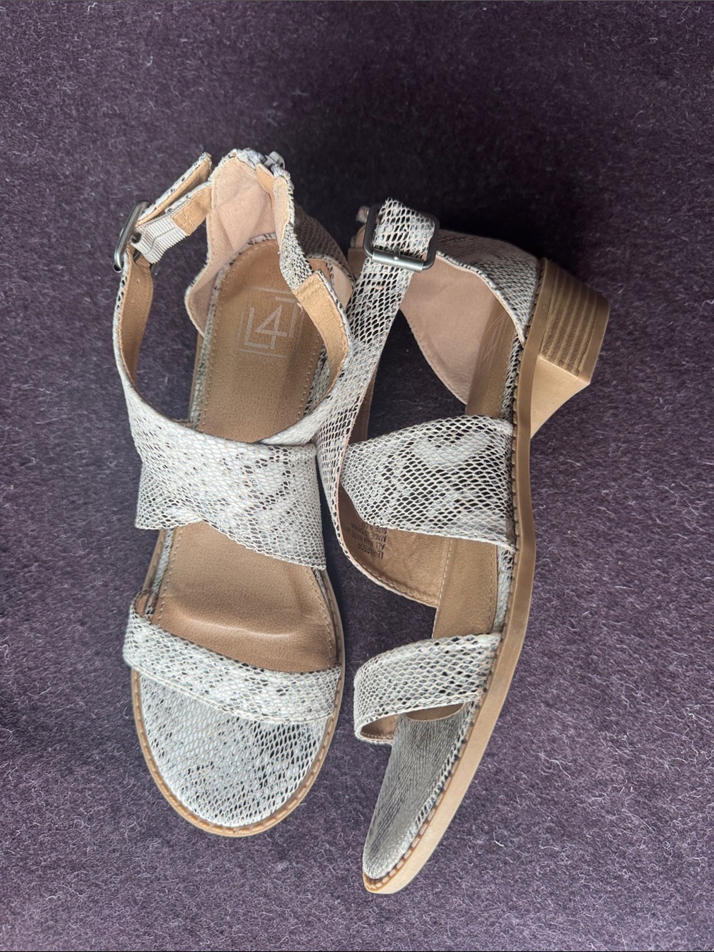 LFL by Lust for Life Silver Snake-Print Low Block Heel Sandals